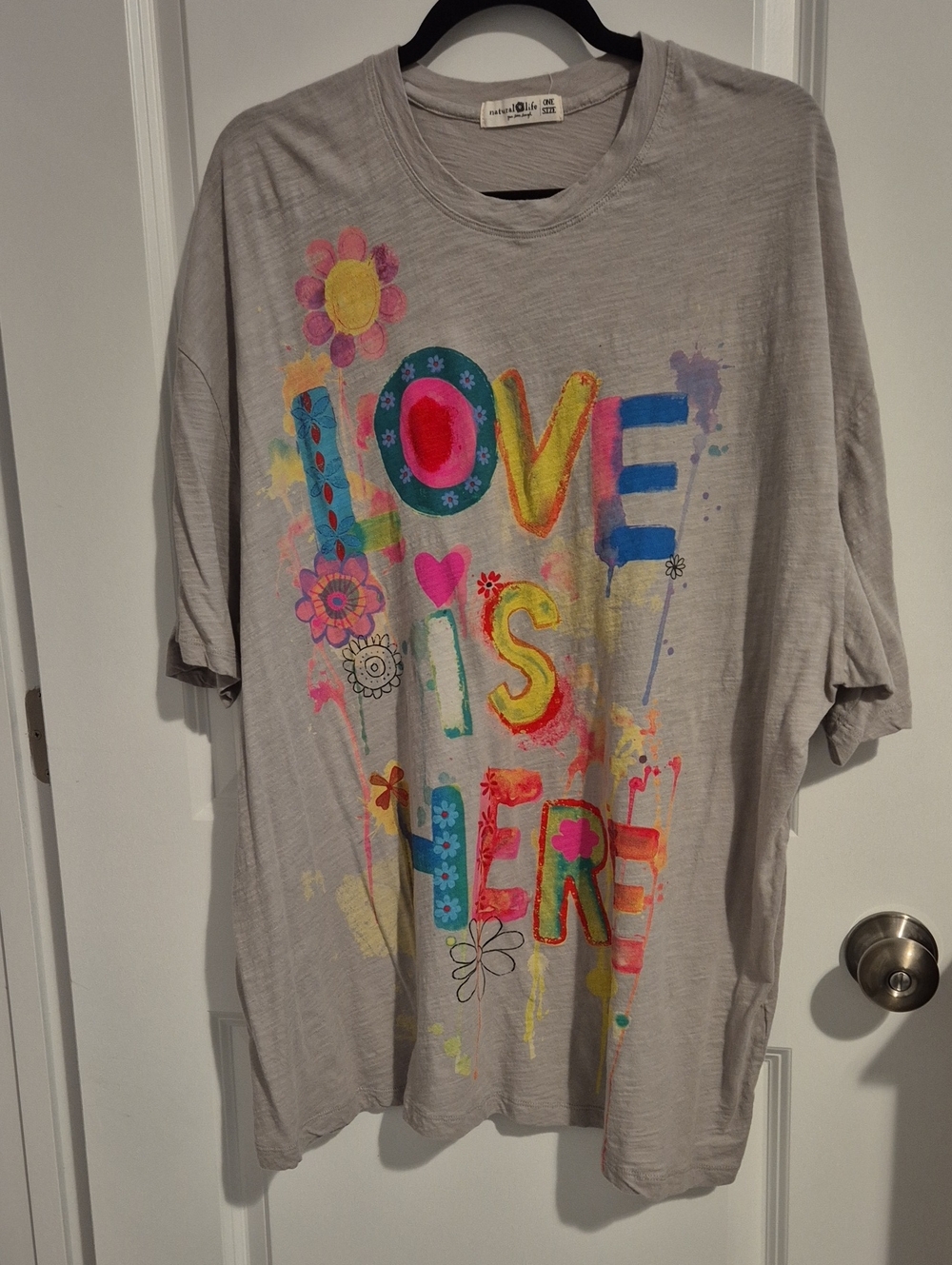 NATURAL LIFE Light Gray Kids Tee with Multicolor 'LOVE IS HERE' Graphic